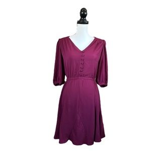 London Times Jana Dress Burgundy V-Neck Retro Casual Pockets Cottagecore Size 2